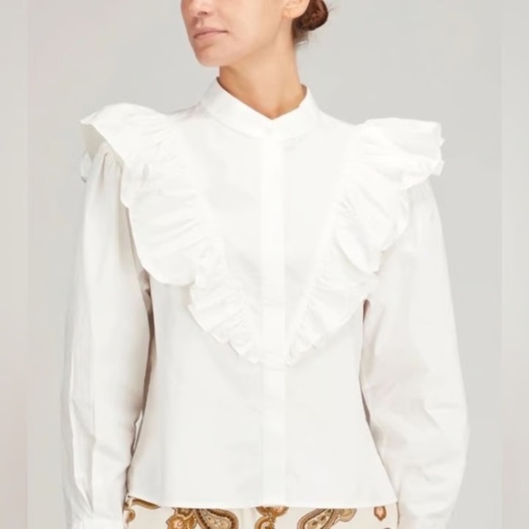 XiRENA Callie Blouse long sleeve ruffle button down shirt poplin - Picture 1 of 9